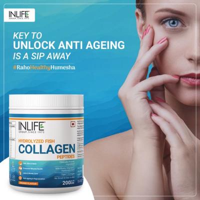 Inlife Hydrolyzed Fish Collagen Powder - Orange 200 g - Hair & Skin