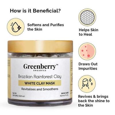 Greenberry Organics Brazilian Rainforest White Clay Mask 100 gm - Masks & Peels