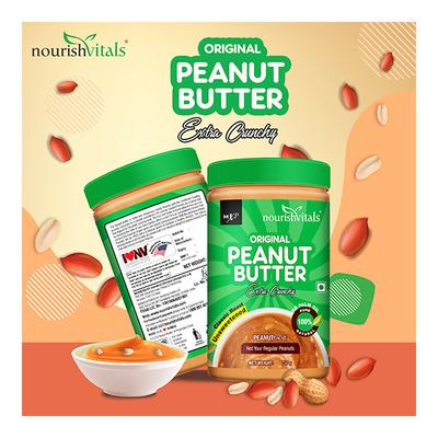 NourishVitals Original Peanut Butter (Extra Crunchy) - Unsweetened 750 gm - Nutritional Bars