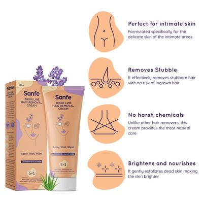 Sanfe Bikini Line Hair Removal Cream - Lavender & Aloe Vera 100 gm - Shaving & Hair Removal