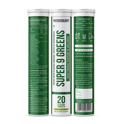 Nutracology Super 9 Greens Effervescent Tablet - Lemon Lime 20's - General Health