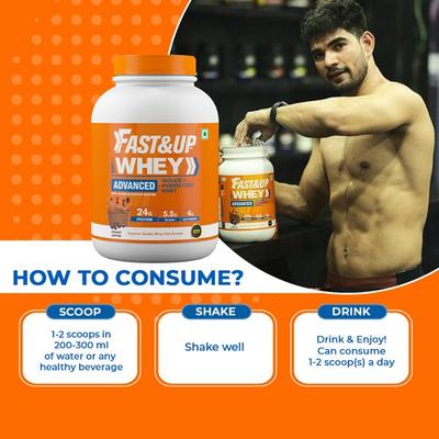 Fast&Up Whey Advanced Protein Powder - Creamy Coffee Flavour 1824 gm - Workout Essentials