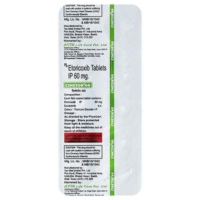 CINETOR 60mg Tablet 10's - Pain relief-Nsa
