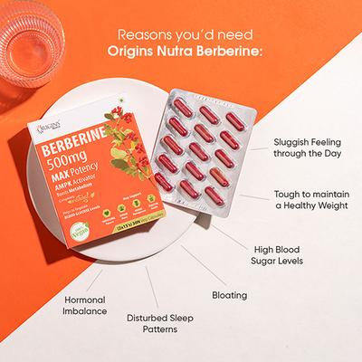 Origins Nutra Berberine 500 mg Veg Capsule (Pack of 2 x 15's) - Herbal Dietary Supplement