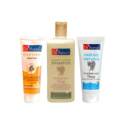 Dr Batra's Daily Care Face Wash 100 gm + Dandruff Cleansing Shampoo 200 ml + Wet Look Hair Gel 100 gm - Personal Care (Ayush)