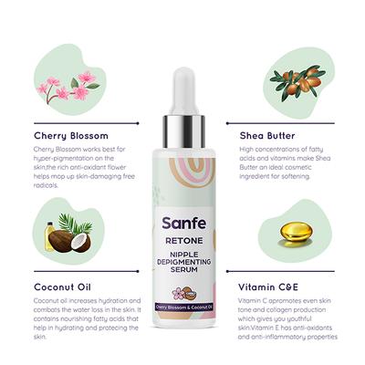Sanfe Retone Nipple Depigmenting Serum - Cherry Blossom & Coconut Oil 50 ml - Breast Care Creams