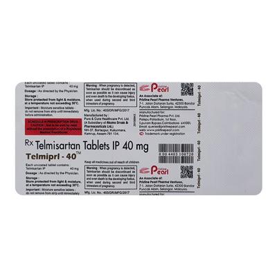 TELMIPRL 40 Tablet 10's - Hypertension-Ang