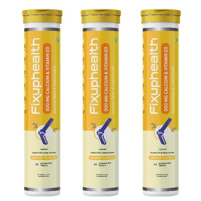 FixUpHealth Calcium and Vitamin D3 Effervescent Tablet - Orange Flavour (Pack of 3 x 20s) 1's - Calcium And Minerals