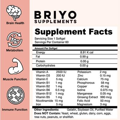 Briyo Multivitamin and Minerals + Ginseng Softgel 60's - Multi-Vitamins