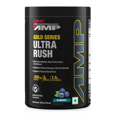 GNC Pro Performance AMP Gold Series Ultra Rush Powder - Blueberry Flavour 500 gm - Workout Essentials