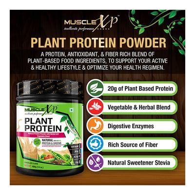 MuscleXP Plant Protein Powder - Chocolate Flavour 400 gm + Shaker 1's - Whey Proteins