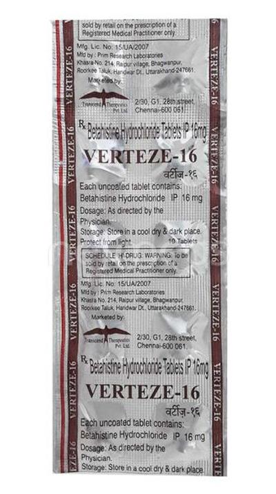 Verteze 16mg Tablet 10'S - Vertigo-Ant