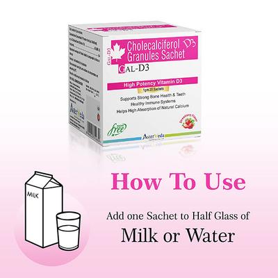 Asterveda Gal D3 SF Granules - Strawberry Flavor (Pack of 20 x 1 gm) - Calcium And Minerals