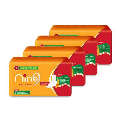 Niine Sanitary Pads Extra Long (Pack of 4 x 18's) - Sanitary Napkins