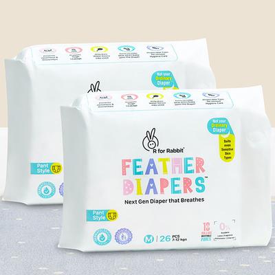 R for Rabbit Feather Baby Diaper Pant (M) (Pack of 1 x 26's + Pack of 1 x 48's) - Diapers & Wipes