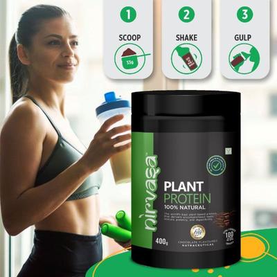 Nirvasa 100% Natural Plant Protein Powder - Chocolate 400 gm - Protein Drink