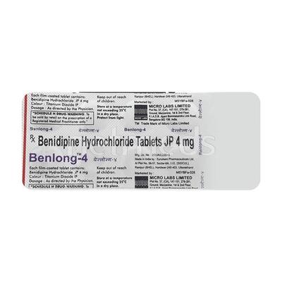 Benlong 4mg Tablet 10'S - Hypertension-Cal