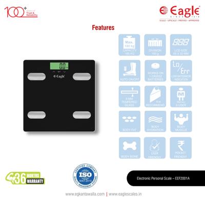 Eagle Digital Weighing Scale Color Changing Smart (EEF-2001A) - Black - Health Monitoring Devices