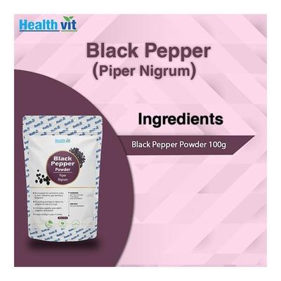 Healthvit Natural Black Pepper Powder (Piper Nigrum) 100 GM - Herbal Dietary Supplement