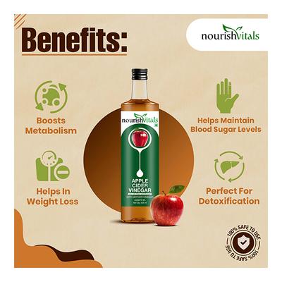 NourishVitals Apple Cider Vinegar with Mother Vinegar (Raw Unfiltered & Undiluted) 500 ml - Apple Cider Vinegars