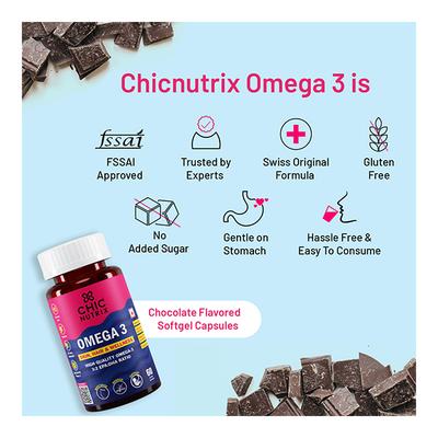 Chicnutrix Omega 3 Softgel Capsule - Chocolate Flavour 60's - Omega Fish Oil Fatty Acids