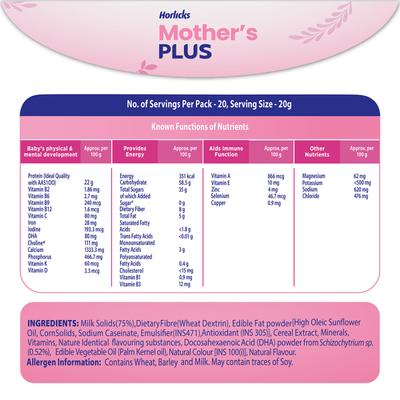 Mother's Plus Horlicks No Added Sugar Powder - Kesar Flavour 400 gm - Nutritional Supplements