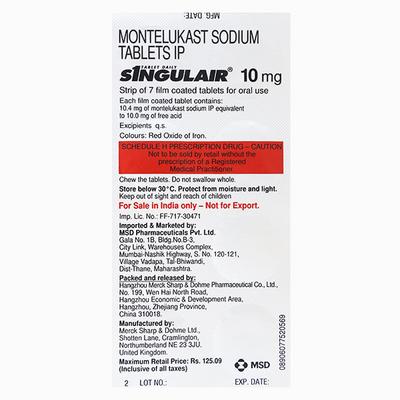 Singulair 10mg Tablet 7'S - Allergies-Ant