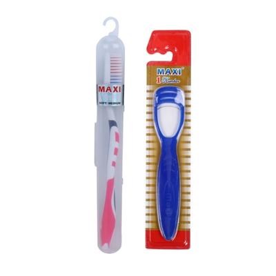 MAXI Oral Care Travel Combo Pack - (For You Toothbrush 4's + Tongue Cleaner-No.1 4's) - Toothpaste