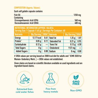 HealthKart HK Vitals Triple Strength Fish Oil Capsule 60's - Omega Fish Oil Fatty Acids