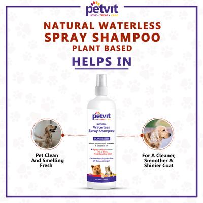 Petvit Plant Based Natural Waterless Spray Shampoo- -For All Breeds Dogs & Cats 200 ml - Pet Grooming