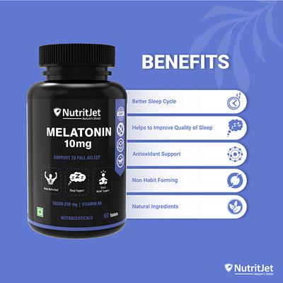 NutritJet Melatonin 10mg Sleeping Aid Veg Tablet 60's - Mental Health