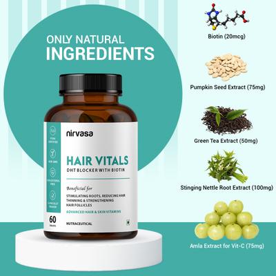 Nirvasa Hair Vitals DHT Blocker with Biotin Tablet (Pack of 3 x 60's) 1's - Hair & Skin