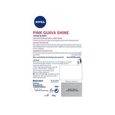 Nivea Caring Lip Balm - Pink Guava Shine 4.8 gm - Lip Balms