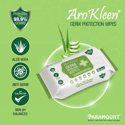 AroKleen Germ Protection Wipes (150 mm x 200 mm) (Pack of 12 x 48's) 1's - Facial Wipes & Tissues