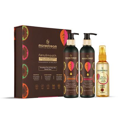 Manestream FenuSmooth Frizzy Hair Treatment & Hair Shine Kit - Fenugreek & Walnut (Shampoo 250 ml + Conditioner 250 ml + Hair Serum 100 ml) 1's - Hair Treatment