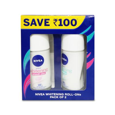 Nivea Roll-On Deodorant - Whitening Smooth Skin 50 ml + Whitening Sensitive 50 ml (Pack of 2) - Deodorants/Roll-Ons