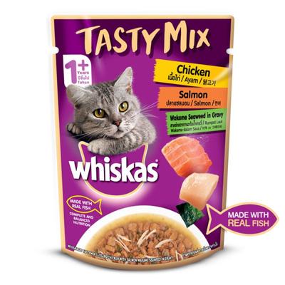 Whiskas Tasty Mix Chicken Salmon Wakame Seaweed in Gravy 70 gm - Petfood