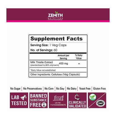 Zenith Nutrition Silymarin Milk Thistle 400 mg Capsule 60's - Herbal Dietary Supplement