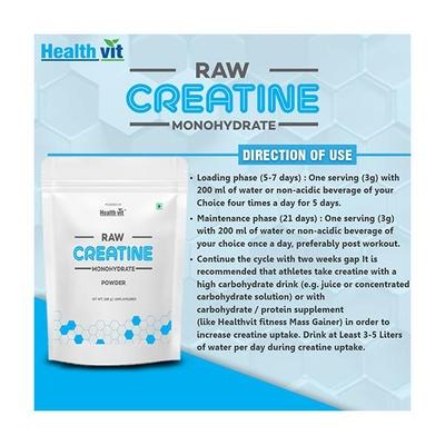 Healthvit Raw Creatine Monohydrate Powder - Unflavored 249 gm - Workout Essentials