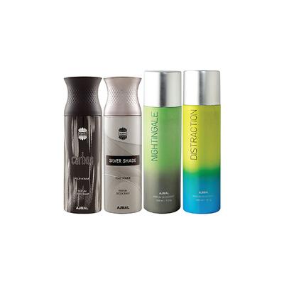 Ajmal 1 Carbon Homme, 1 Silver Shade Homme, 1 Nightingale And 1 Distraction Deodorants Pack of 4 200 ml - Deodorants/Roll-Ons