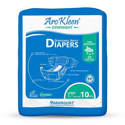 AroKleen Overnight Disposable Adult Diapers (L) (101.6 cm - 149.86 cm) (Pack of 6 x 10's) 1's - Adult Diapers & Pads