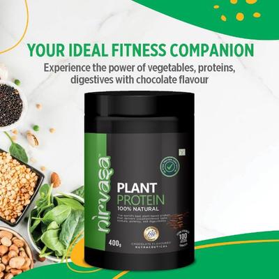 Nirvasa 100% Natural Plant Protein Powder - Chocolate 400 gm - Protein Drink