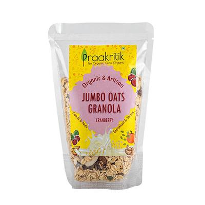 Praakritik Organic & Artisan Jumbo Oats Granola - Cranberry 300 gm - Nutritional Bars