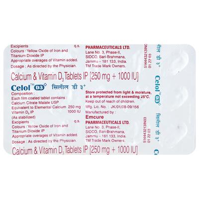Celol D3 Tablet 15'S - Supplements-Cal