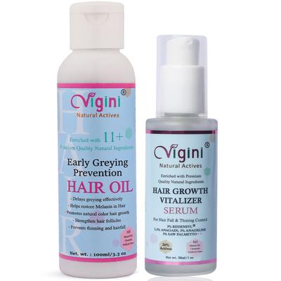 Vigini Natural Actives Hair Growth Vitalizer Serum 30 ml + Early Greying Prevention Hair Oil 100 ml - Hair Serums