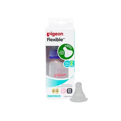 Pigeon Flexible PP Feeding Bottle with Square Base 2 Nipple (S) - Blue 120 ml - Feeding & Nursing