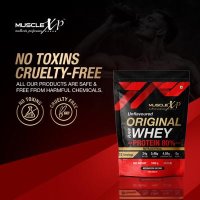 MuscleXP Raw Whey Protein Concentrate 80% Powder - Unflavored (Pack of 2 x 1 kg) - Whey Proteins