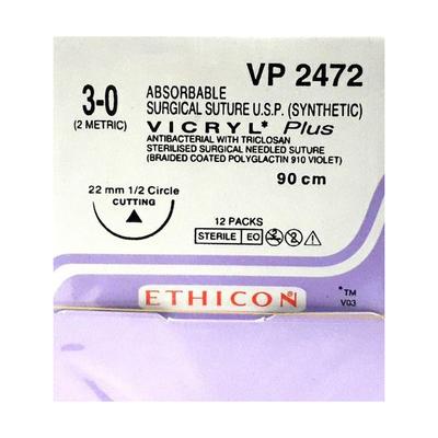 Johnson & Johnson Ethicon Vicryl Plus Absorbable Surgical Suture (3-0) (90 cm) (VP2472) 1's - Bandages & Dressings