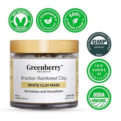 Greenberry Organics Brazilian Rainforest White Clay Mask 100 gm - Masks & Peels