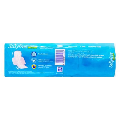 Stayfree Secure Dry Cover with Wings Sanitary Pads - Regular 6's - Sanitary Napkins